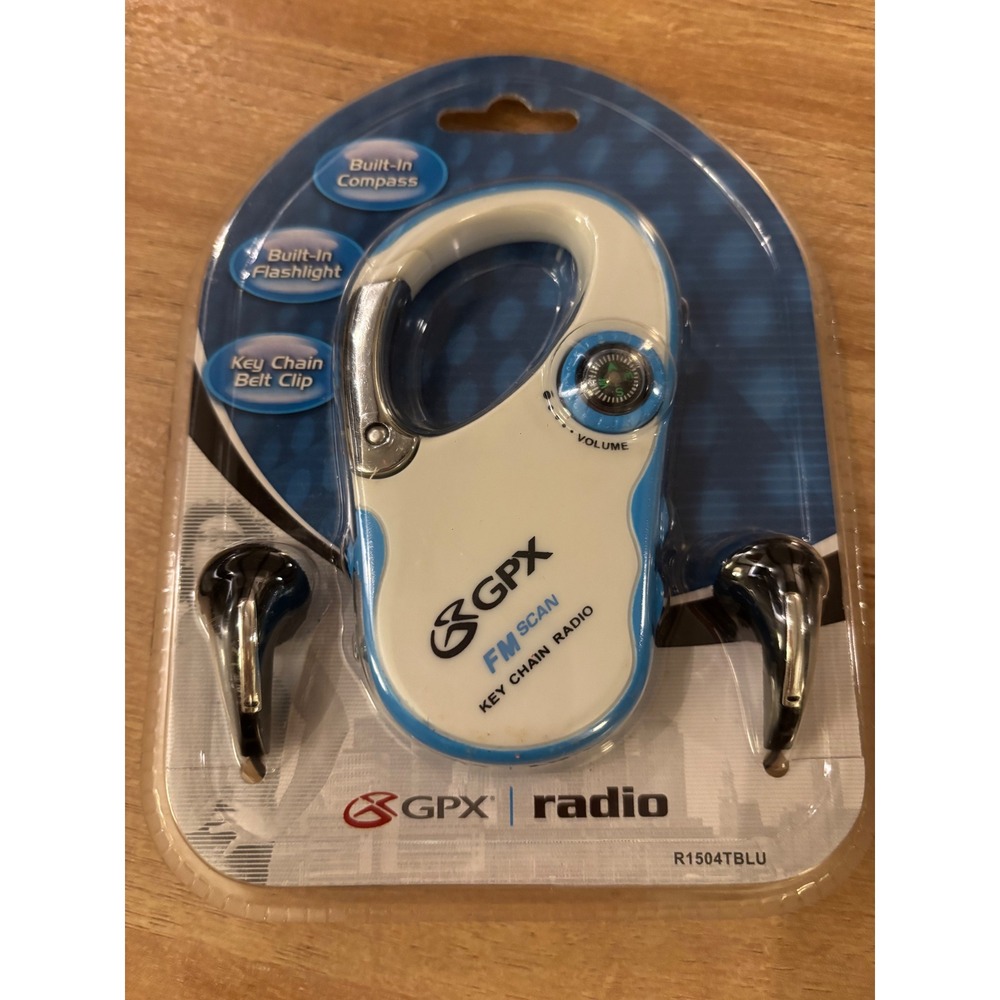 GPX FM Scan Key Chain Radio with Flashlight and Compass Blue White R1504TBLU NEW - Picture 4 of 7